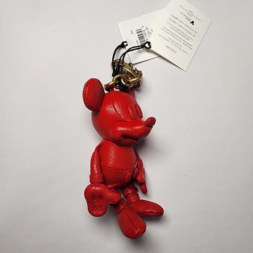 Coach CO325 DISNEY MICKEY MOUSE RED LEATHER KEYRING KEY FOB BAG CHARM - Picture 4 of 4